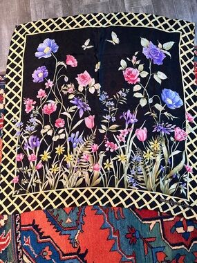 Carlisle- Susan G. Komen Black Silk Floral Scarf with Yellow Lattice